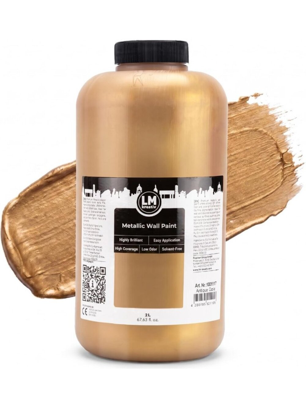 Metallic Antique Gold Wall Paint - 67.62 fl oz, Easy Apply, Water-Based, DIY
